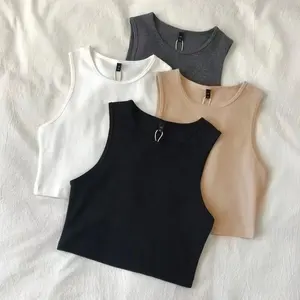 Kadın yüksek bel ince iç T-shirt kadın elastik kısa kolsuz alt gömlek kız desteği özel kırpılmış tank top