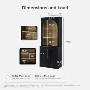 Estantería de armario de almacenamiento negra de diseño arqueado directo de fábrica con vitrina de trofeo Hutch para sala de estar - Product Image 6