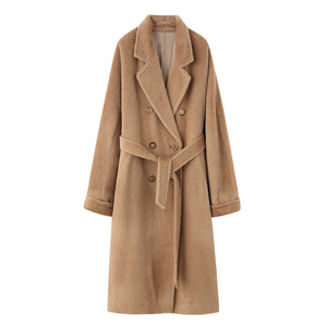 Professioneller Hersteller Damen 100% <span class=keywords><strong>Suli</strong></span> Alpaka-Wolle Atmungsaktiver Langer Mantel Doppelreihig Gegürtet Umlegekragen Winter - Product Image 6