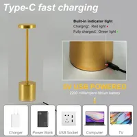 Lampe de table sans fil à commande tactile en alliage d'aluminium, style nordique moderne et luxueux, pour chambre à coucher, chevet, hôtel
