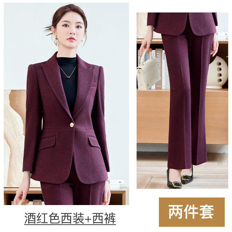 Burgundy suit with flared trousers