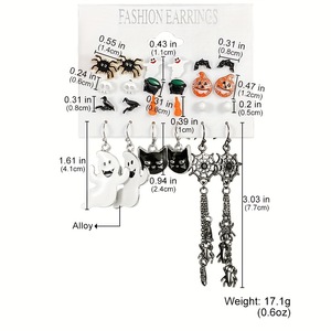 Punk mode noir araignée boucles d'oreilles ensemble pour femmes filles hommes Hip Hop Halloween Festival crâne boucle d'oreille bijoux de noël cadeau - Product Image 6