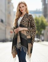 Châle classique personnalisé à imprimé léopard pour femme, poncho ouvert sur le devant, cape, pulls oversize, cardigan décontracté pour l'automne et l'hiver