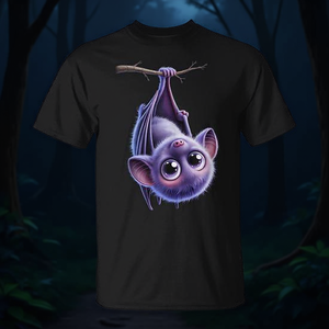 Camiseta Unisex con Estampado Digital de Murciélago Kawaii Volteado, Cuello Redondo, Manga Corta, Promocional - Product Image 3