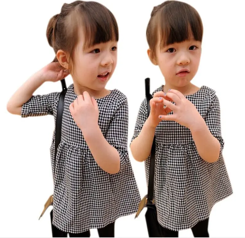 Exclusieve Kinderkleding Houndstooth Meisjes Geruit Poppenjurk