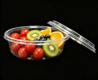 Contenants ronds transparents en PET de qualité alimentaire avec couvercles, barquettes en plastique transparent jetables pour pique-nique, collations de bureau et pâtisseries aux fruits