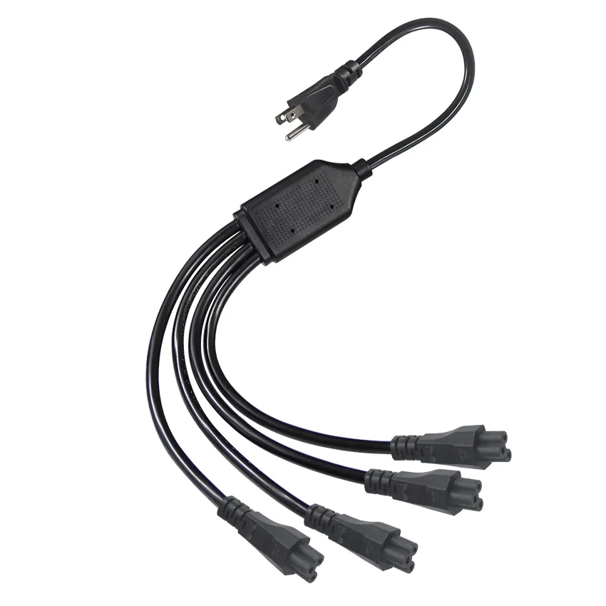4 in 1 Y Extension Cords Cables Laptop 1.8m USA 3pin double two Electrical Iec C5 Cord 4x splitter