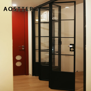 Puerta Plegable de Aluminio con Aspecto de Hierro Clásico AOSTTER, con Doble Acristalamiento Transparente IGU y Rodillos Superiores Suaves para Comedor Rústico - Product Image 3