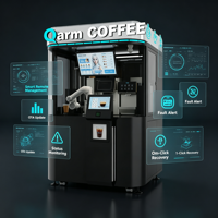 Robot à café entièrement automatique à bras unique Qarm COFFEE |   Distributeur automatique de café fraîchement moulu en espace fermé pour boissons chaudes/froides