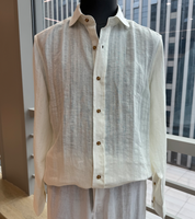 Kemeja Linen Kasual Pria Musim Semi Musim Panas Warna Solid Bernapas Kerah Kancing Longgar Lengan Panjang Lembut Nyaman