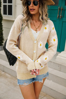 Veste pull tricotée imprimée, cardigan grande taille Little Daisy Pull européen et américain