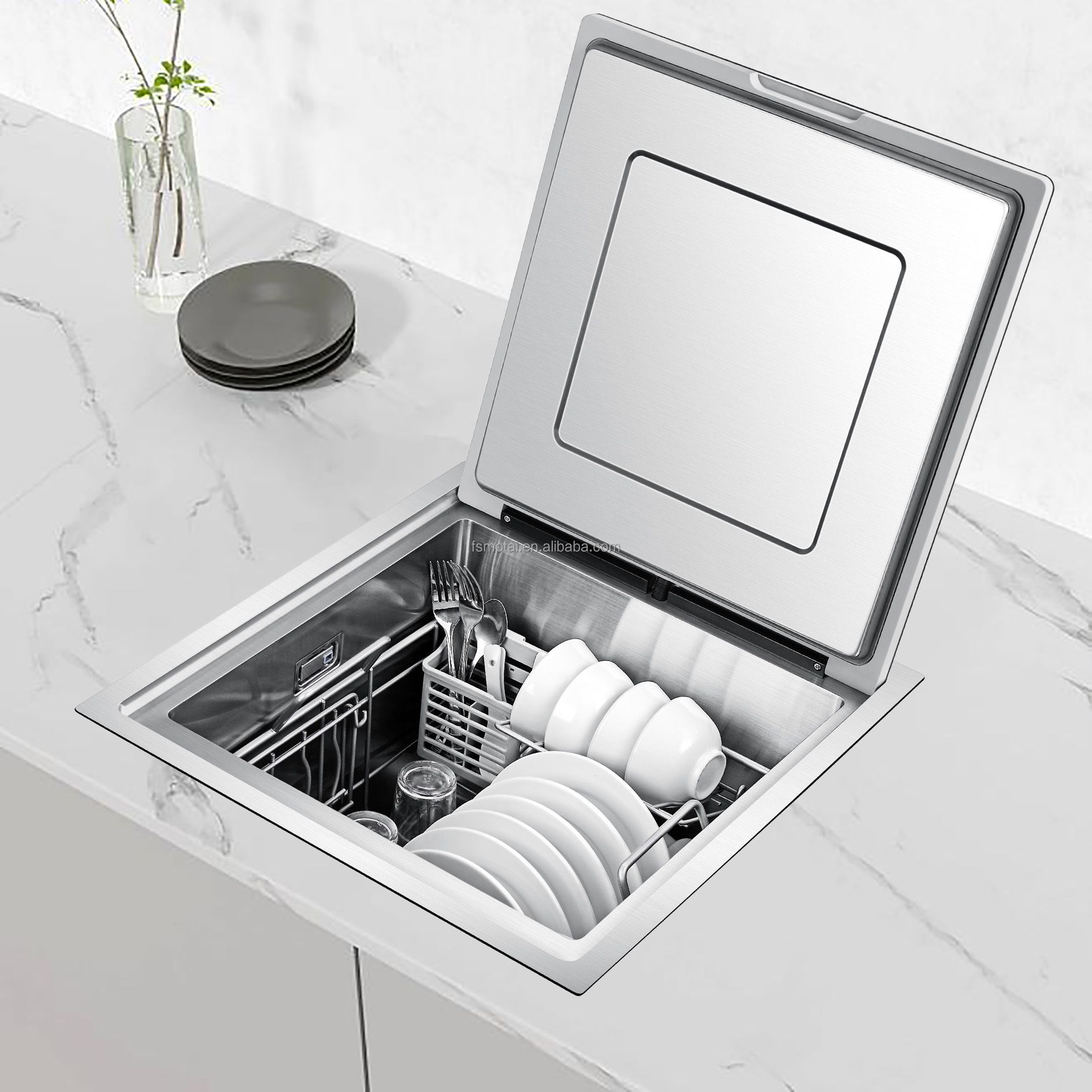 Modern Single Bowl Mini Dishwasher SUS304 Smart Sink Hotel Bar Dish Washer Cover Intelligent Kitchen Fridge Machine