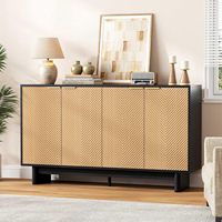Meuble de rangement moderne cannelé Vabches, buffet de 58 po de large avec 4 portes et étagères réglables, unité décorative Chevron pour entrée.