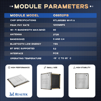 Module Wifi RTL8852BE IEEE802.11a/b/g/n/ac/ax 2.4G/5G PCIe UART 13.0*15.0*2.3 MM -10~70 ° Module Realtek pour DRONE/OTT/NVR/IPC
