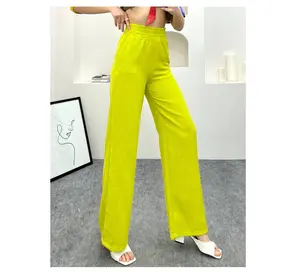 Custom Wide Leg Women's Pants Trousers Loose Style Pants High Waist Fashion Casual Wide Leg Palazzo Pants Lime Spring And Summer