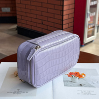 Sac de toilette JOYSUN en cuir à motif crocodile violet clair, fermeture éclair, imperméable, grande capacité, pour organiser les affaires