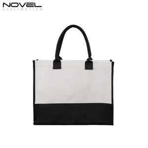 Bolsa de Regalo de Lona para Mujer con Borde Negro, Bolsa de Playa Grande Reutilizable, Bolsa de Compras de Lino en Blanco para Sublimación - Product Image 3