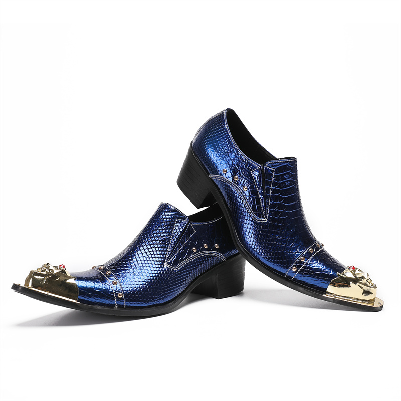 NA547 Italian Type Handmade Men's Shoes - Blue Leather