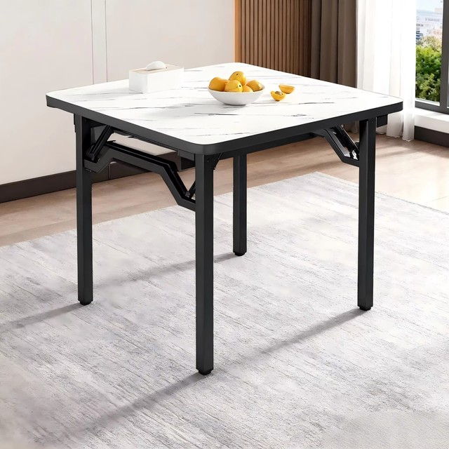 Modern Foldable Iron Frame Wood Top Dining Table for Villa Use Adjustable Portable & Durable