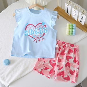Ensemble de vêtements pour filles, 2T/5T, été, coton, deux pièces, haut à manches courtes, short à volants, mode coréenne, <span class=keywords><strong>animal</strong></span>/floral - Product Image 2