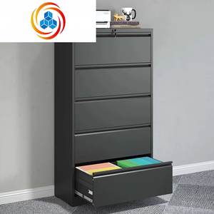 Armoire de classement latérale moderne en acier noir à 5 tiroirs verrouillables pour atelier et bureau - Product Image 1