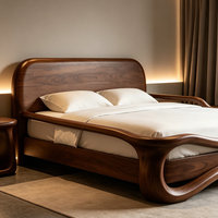 Nouveau lit double de style chinois moderne et minimaliste en bois massif pur avec tête de lit ondulée à tenons et mortaises BTWB001 pour chambre à coucher