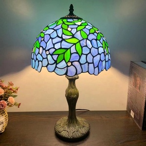 LongHuiJing European Handmade Lamp Stained Glass Classical 12Inch Blue Wisteria Style Tiffany Retro Home Table Lamps - Product Image 6
