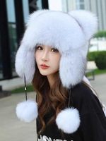 Chapeau en fourrure de raton laveur, fourrure de renard, chapeau Lei Feng, avec queue, chapeau d'hiver chaud pour hommes et femmes, protection des oreilles