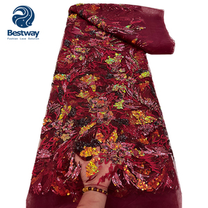 Tela de encaje de tul francés nupcial africano bordado de secuencia de estilo de moda Bestway - Product Image 6