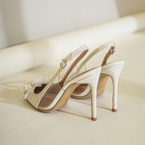 Tempérament petite fleur blanche chaussures de <span class=keywords><strong>mariage</strong></span> pour femmes mode bouche légère tête pointue brillant beaux talons aiguilles - Product Image 5