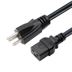 Enchufe estándar de EE. UU. De 3 pines, enchufe NEMA 5-15P a IEC C19 con cable de alimentación SJT 12AWG, 20A, 250V