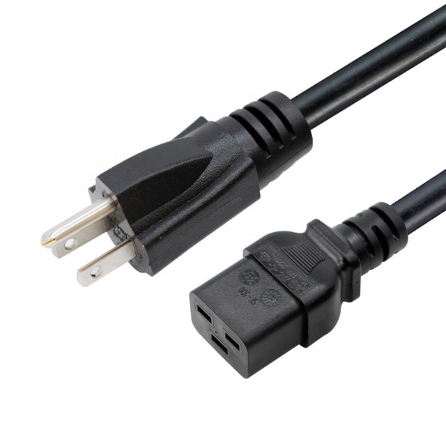 NEMA 5-15P USA 3 Pin Plug to IEC C19 SJT 12AWG Black PVC Computer Power Cord 20A 250V Certified