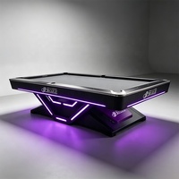 Table de billard professionnelle de tournoi 9FT avec plateau en ardoise, coussinets de rail en caoutchouc K55, bande lumineuse LED 12V rose-violet et cadre robuste au choix