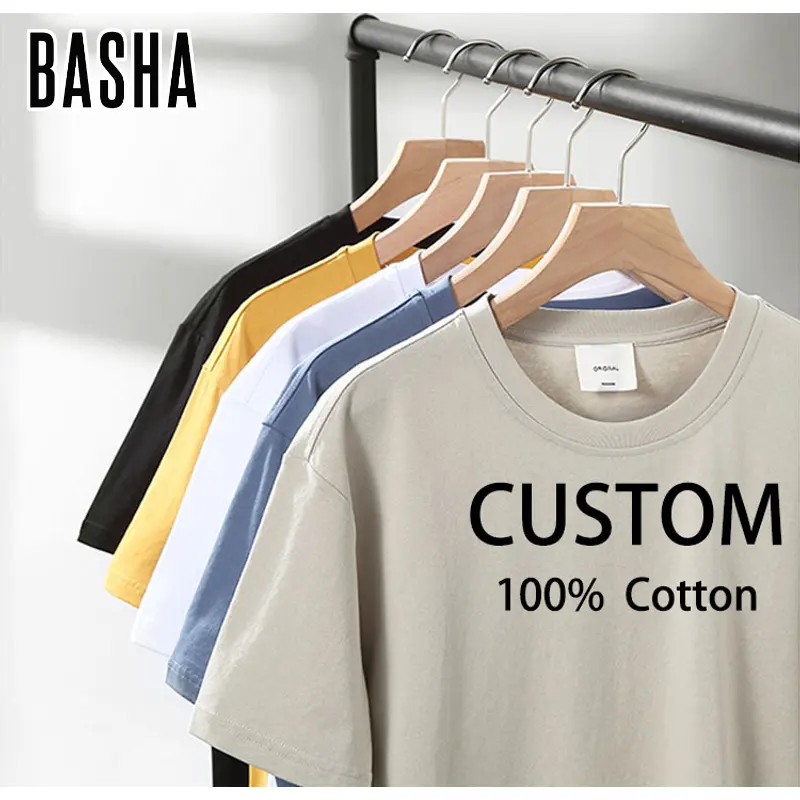 BASHAsports Custom logo 100% cotton oversized tshirt high quality plain embroidery t shirt with private label