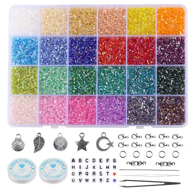 Juego de cuentas de cristal con letras del alfabeto, conjunto de cuentas de cristal para fabricación de joyas, 24 colores, oferta de Amazon