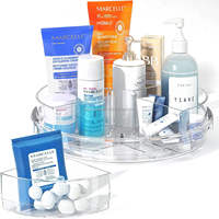 Organisateur de maquillage rotatif moderne avec séparateurs, plateau tournant en acrylique transparent pour flacons de soins de la peau et rangement de cosmétiques