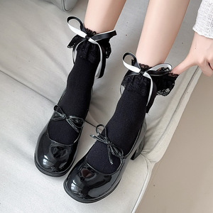 Yeni JK Japon Tarzı <span class=keywords><strong>Kawaii</strong></span> Çorap Bale Yay Şerit Ilmek Sevimli Uzun Çorap Kadın Lolita Tatlı Kızlar Siyah Beyaz Çorap - Product Image 2