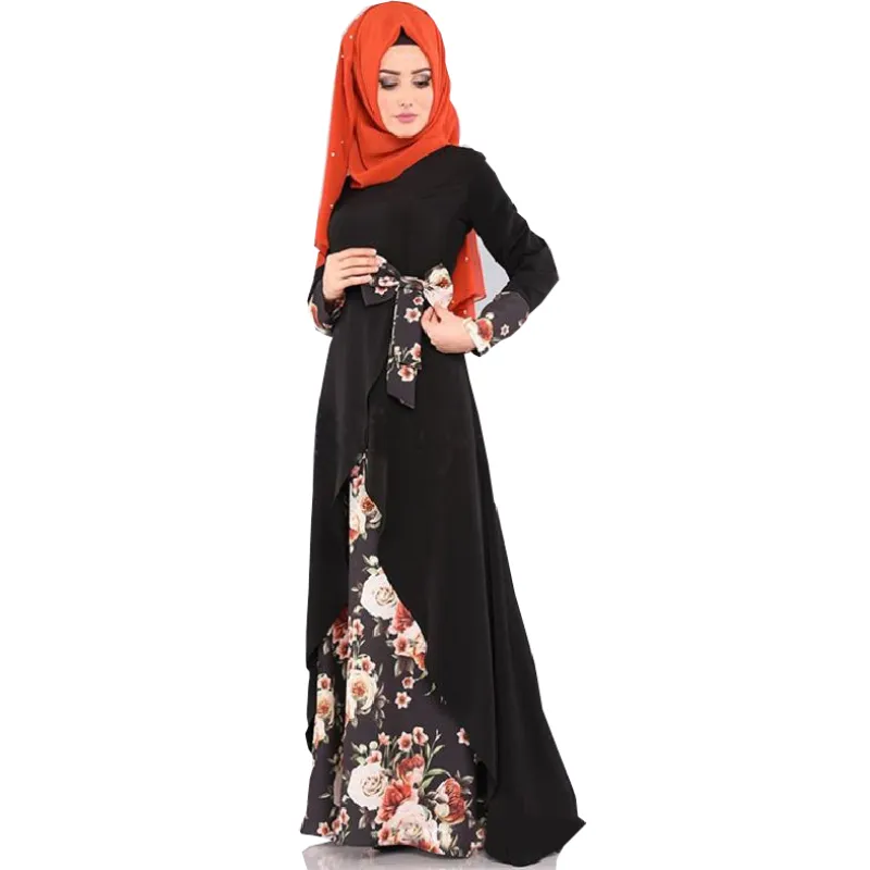 Traditionele Moslim Kleding En Accessoires Hijab Dubai Abaya Midden-Oosten Vintage Print Patchwork Big Swing Vrouwen Moslim Jurken