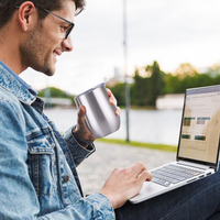 Vente en gros de gobelets à vin isothermes en acier inoxydable personnalisés de 12 oz, tasses à café avec logo personnalisé, double paroi, mariage, moderne