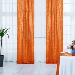 热卖刺绣婚礼派对100% 涤纶橙色亮片背景窗帘