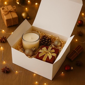 <b>White</b> gift <b>box</b>, thick cardboard <b>box</b> with lid, label and yellow hemp rope, suitable for gift giving and customizable - Product Image 5