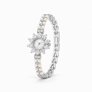 OHALAN Klantspecifiek logo verzilverd koperen quartz horloge zonnebloem zirkoon parel armband MOP wijzerplaat dames waterdichte polshorloge cadeau - Product Image 1