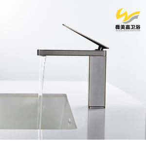 Robinet de lavabo sur plan en cuivre massif gris anthracite pour projets hôteliers, avec noyau en céramique surélevé, eau chaude - Product Image 4