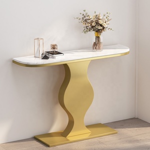 Mesa Consola de Entrada de Metal de Alta Gama, Estilo Contemporáneo de Lujo Ligero, con Placa de Roca Semicircular y Estante de Almacenamiento para Sala de Estar, Novedad - Product Image 3