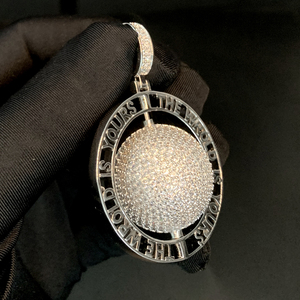 Lettera all'ingrosso, il mondo è tuo, <span class=keywords><strong>collana</strong></span> Hip Hop con ciondolo rotondi rotondi con gioielli da uomo placcati in rodio - Product Image 2