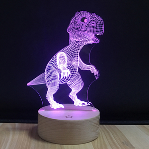 Dinosauro In Legno di Notte Luce <span class=keywords><strong>3D</strong></span> Bambini Lampada Da Comodino 7 Colori Cambiano Dinosaur Giocattoli Illusione Ottica di Notte Della Lampada - Product Image 5