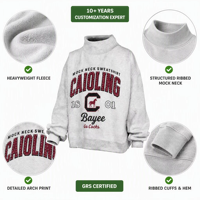 Sweat-shirt col montant streetwear personnalisé, coupe ample et oversize, en molleton de coton, imprimé, avec strass, pour homme