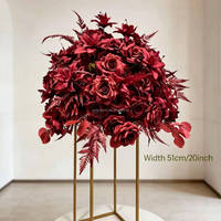 Bunga Mawar Hydrangea Merah Burgundy Real Touch Sutra Bertingkat 70cm dengan Stand untuk Dekorasi Bunga Pernikahan dari Supplier