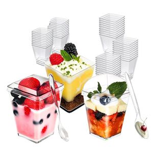 Vaso de plástico para Mousse de helado de grado alimenticio, minivasos de postre de gelatina de pudín transparente cuadrado personalizado, vasos de plástico desechables para postre - Product Image 3