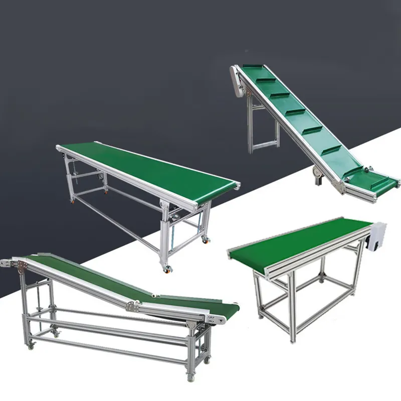 Trasportatore a nastro piatto verde in PVC/sistema di trasporto di profili in alluminio per linea di produzione di assemblaggio industriale